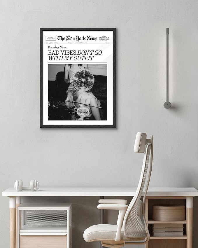 EcoHest Unframed Trendy Newspaper Magazine Wall Art, 12x16 in Bad Vibes Don't Go With My Outfit Disco Bar Canvas Wall Art, Preppy Retro Home Decor For Bedroom Living Room 1Pack