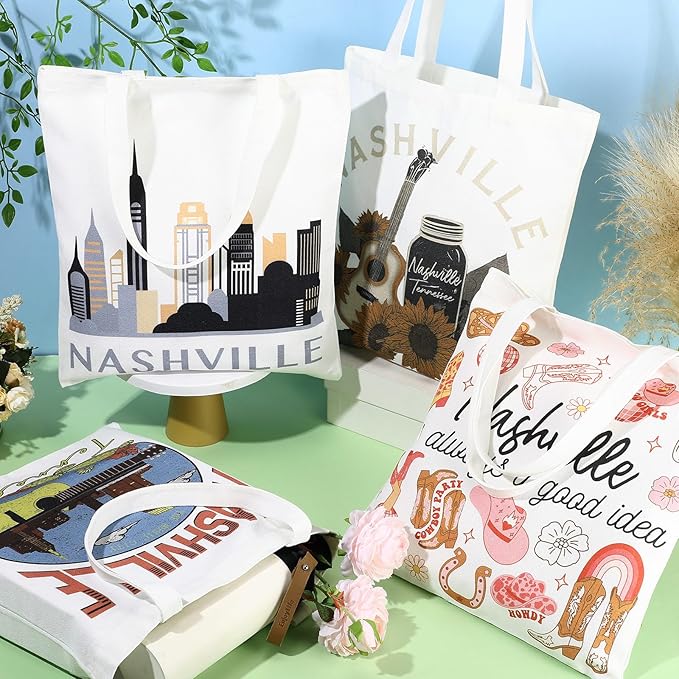 Paterr 4 Pcs City Souvenir Tote Bag-New York Chicago Seattle Los Angeles Boston San Francisco Paris Italy Las Vegas Nashville