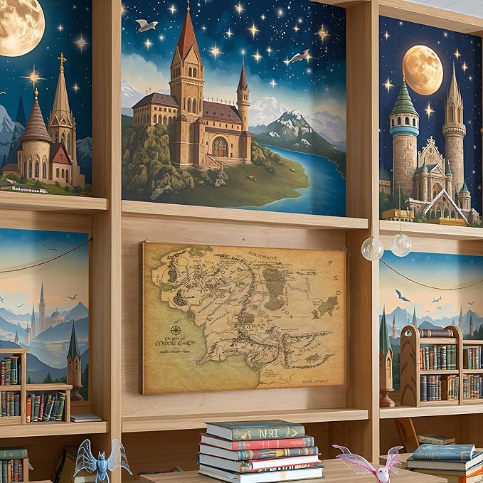 Middle Earth Map Wall Art Canvas Print - Fantasy Map of Middle Earth - 16''H x 24''W with Inner Wooden Frame - Lightweight & Easy to Hang - Perfect for Bedroom, Game Room Decor