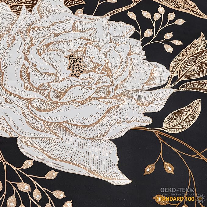 mixinni Black Floral Duvet Cover Full Size, 3 Pieces Garden Style Botanical Flowers Leaves Bedding Set, Soft Cotton Reversible Farmhouse Boho Duvet Cover and 2 Pillowcases for All Season-Full Size