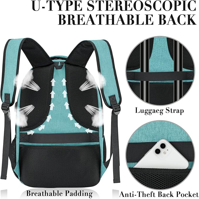 BIKROD Teal Backpack for Women and Men, Extra Large School Backpacks for Teens, Water Resistant Back Pack with USB Charging Port Fits 17 Inch Laptop, Business Anti Theft Durable Computer Bag Gifts