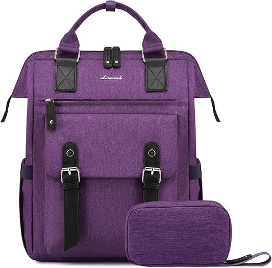LOVEVOOK Laptop Backpack for Women Teacher Doctor Nurse Bags Work Backpack Purse Business Computer Bag, College Daypack, Anti-theft Travel Backpack with USB Charging Port, Dark Purple