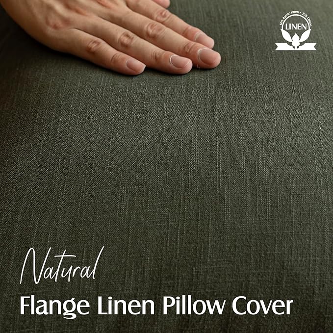 Foindtower Pack of 2, Decorative Linen Solid Throw Pillow Covers Soft Accent Cushion Case Farmhouse Neutral Pillowcase for Chair Couch Sofa Bedroom Living Room Home Decor 22 x 22 Inch Dark Olive Green