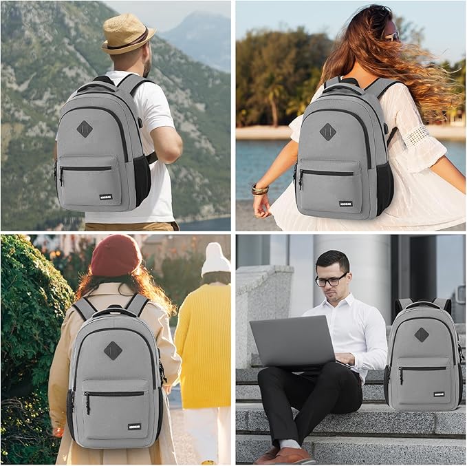 Backpack for Men and Women, School Backpack Teens Boys and Girls 15.6 Inch Laptop Bookbag with USB Charger for High School College Work Travel Business (Dark Gray)
