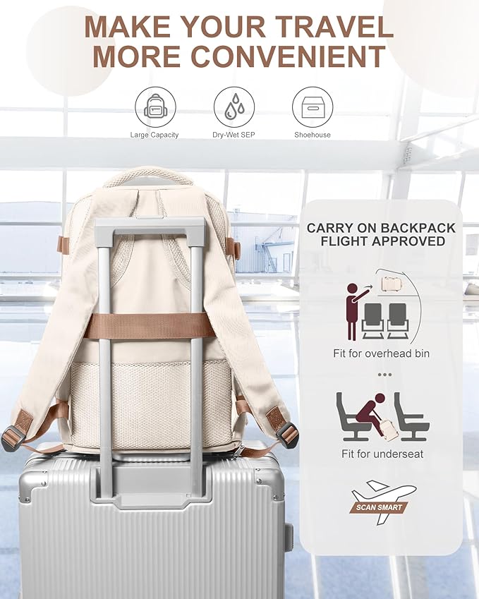 coowoz Travel Backpack Carry On for Women Man Gym Backpacks with Laptop Compartment Mochila de Viaje Teacher Personal Item Backpack Airplane Accessories Must Haves Beige Brown Small