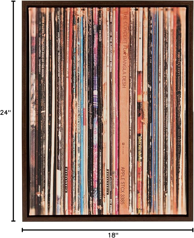 Kate and Laurel Sylvie Record Album Sleeves Framed Canvas Wall Art by Robert Cadloff, 18x24 Walnut Brown