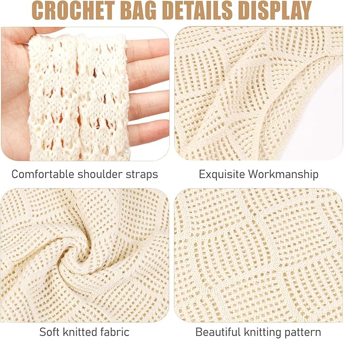 COOKOOKY Crochet Beach Tote bag Summer Beach Bag for Women Aesthetic Mesh Tote Bag Hippie Bag Knit Bag