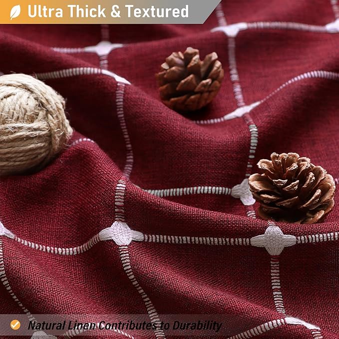 BTTN Extra Long Shower Curtain - 72x96 Inch Long Boho Chic Linen Fabric Heavy Duty Shower Curtain Set with Hooks, Tall Bohemian Farmhouse Shabby Chic Tassel Shower Curtains for Bathroom - Burgundy