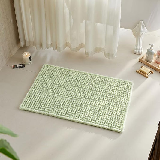 Waffle Runner Rug Bathroom, Boho Bathroom Rugs Non Slip Washable Long Super Absorbent Quick Dry Cute Bath Mat Farmhouse Bath Mat, 60"x24" Pale Green