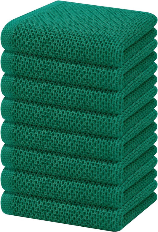 Homaxy 100% Cotton Waffle Weave Kitchen Dish Towels, Ultra Soft Absorbent Quick Drying Cleaning Towel, 13 x 28 Inches, 8-Pack, Dark Green
