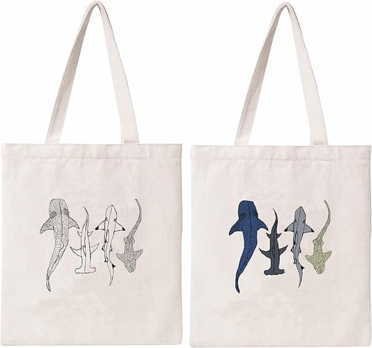 Shark Tote Bag Ocean Animal Canvas Bag Cute Cotton Canvas Tote Bag for Women Gift Resuable Grocery Bag Shopping Beach Shoulder Bag
