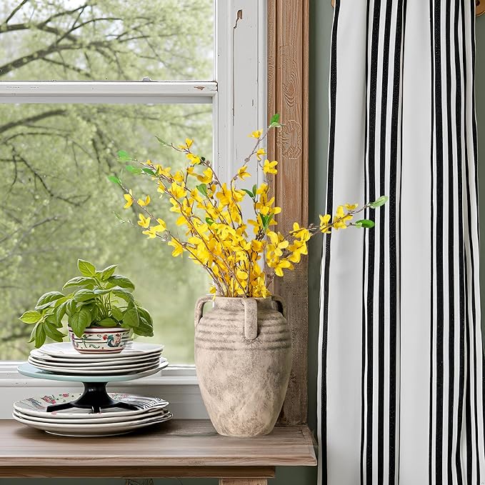 Ceramic Flower Vase Home Decor - 8.7" Farmhouse Flower Vases Rustic Vintage Aesthetic Modern for Table Living Room Kitchen Bedroom Decoration House Desk Decorative Accessories Gift (Retro)