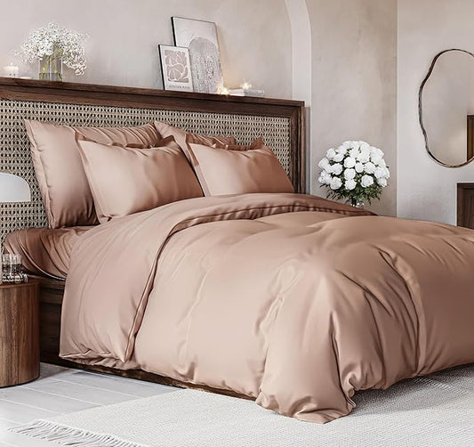 Duvet Cover Queen Size Set - Extra Soft Queen Size Duvet Cover 90 x 90 with 2 Pillow Shams - Hotel Luxury, Easy Care and Fade Free with Zipper Closures & Ties - Comfy, Breathable Bedding Set (Mauve)