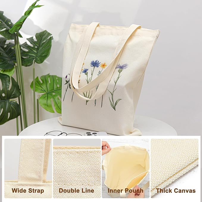 Tote Bag for Women, Canvas Tote Bag with Pockets,Canvas Shopping Bags,Reusable Grocery Bags