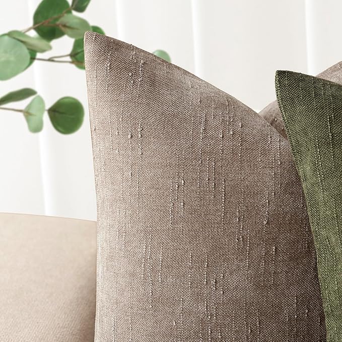 Foindtower Set of 2 Textured Chenille Throw Decorative Pillow Covers Square Accent Solid Cushion Cover Neutral Farmhouse Lumbar Pillow Case for Couch Sofa Bedroom Living Room 12x24 Inch,Light Taupe