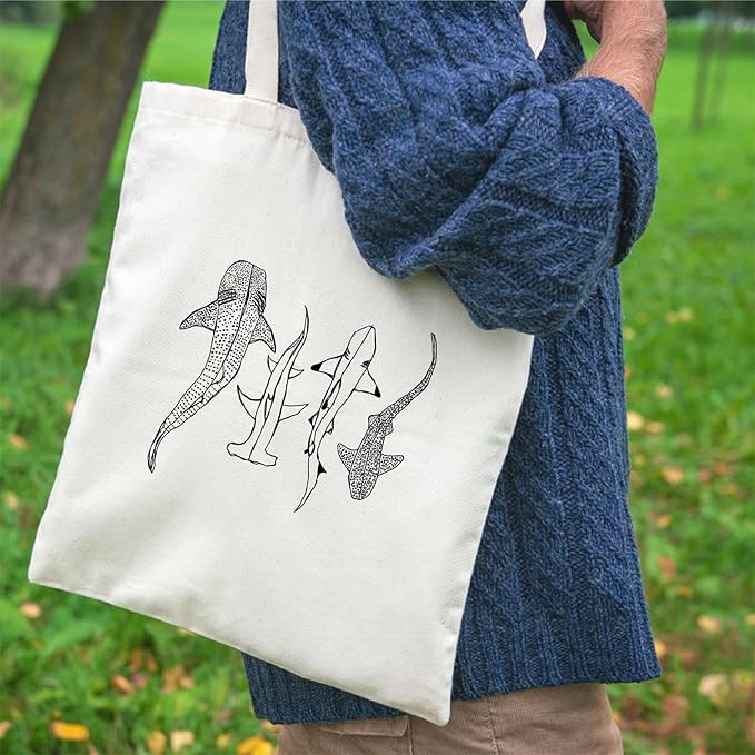 Shark Tote Bag Ocean Animal Canvas Bag Cute Cotton Canvas Tote Bag for Women Gift Resuable Grocery Bag Shopping Beach Shoulder Bag
