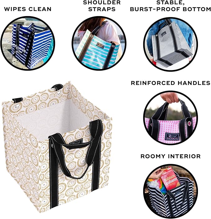 SCOUT Bagette Market Tote - Large Reusable Grocery Bag with Burst-Proof Bottom, Two Sets of Straps, Folds Flat to Store