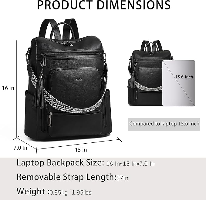 Shrrie Vegan Leather Laptop Backpack for Women 15.6 inch Work Backpack Fashion Travel Backpack Purse for Travel College Work