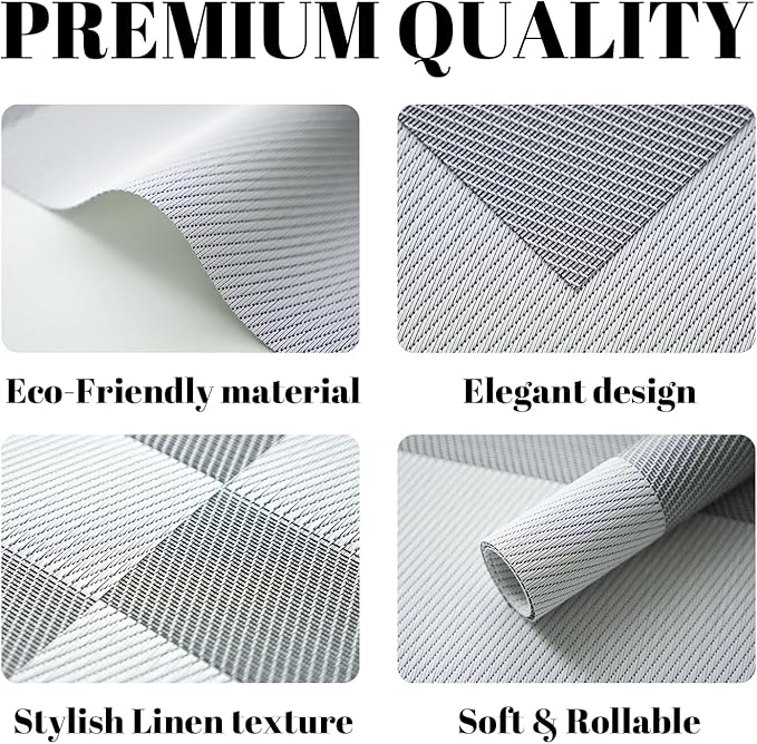 Placemats Set of 12 Vinyl/Plastic Woven Place Mats for Kitchen Table Indoor/Outdoor Washable Placemat Wipeable Dining Table Mats (Silver Cube,12)