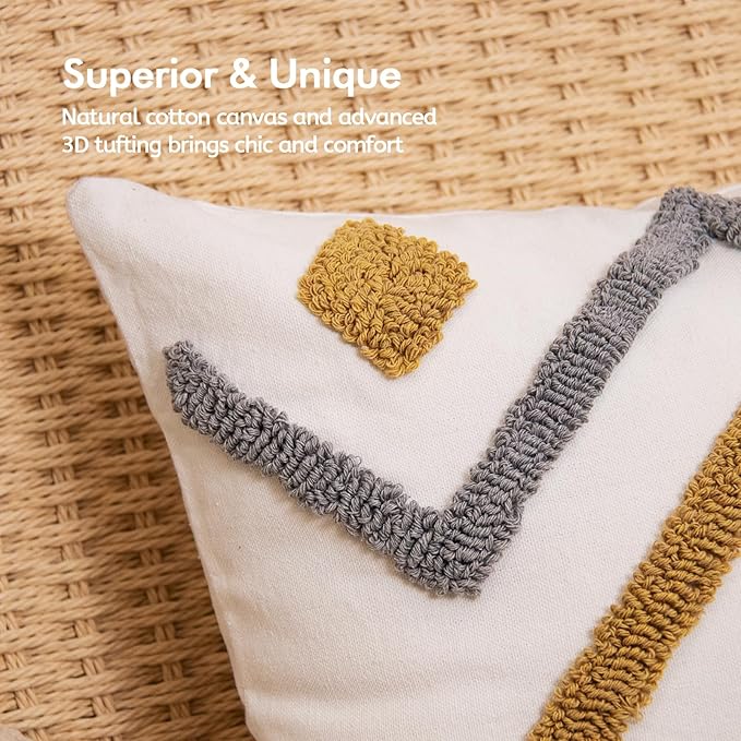 lifein 18x18 Pillow Covers-Throw Pillow Cover,Tufted Boho Jacquard Pillow Covers,Farmhouse Decorative Pillow Cover,Pillow Cases for Gift,Couch,Sofa,Bed,Chair,Living Room,Home Decor(18x18inch)