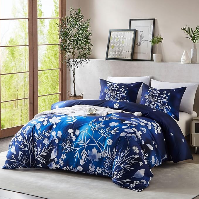 Cupocupa Duvet Cover King Size Set Boho Floral Pattern King Duvet Cover Set for King Size Bed Vintage Soft Bedding Leaf Print Duvet Cover with Pillowcases