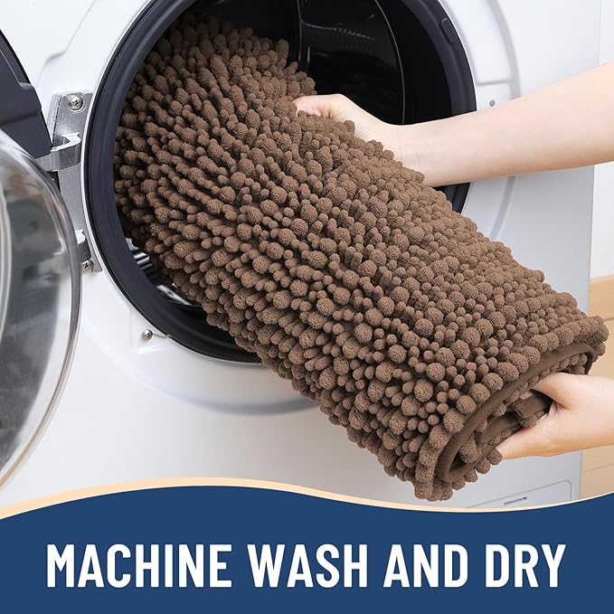 Arotive Luxury Chenille Bathroom Rug Mat, Extra Soft Thick Absorbent Shaggy Bath Rugs, Non-Slip Machine Wash Dry, Plush Bath Mats for Bathroom, Shower and Tub, 47x24, Mocha