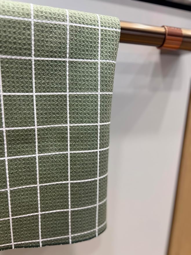 || 3 Pack|| Double Sided || Not Your Ordinary Dish Towels || Waffle Weave Microfiber || Highly Absorbent || Hanging Loop || Dish Cloths || Modern || Designer Prints || Green Stripe