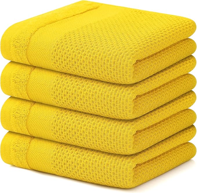 Homaxy 100% Cotton Waffle Weave Kitchen Towels, 13 x 28 Inches Super Absorbent and Machine Washable Dish Towels for Drying Dishes, 4-Packs, Yellow