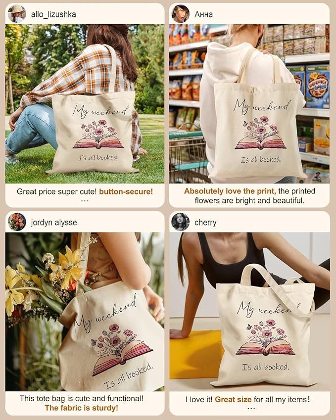 Canvas Tote Bag for Women – Aesthetic Canvas Bag with Zipper Cute Stylish Reusable Shoulder Totes for Shopping Work Daily Vacation, Weekend Book