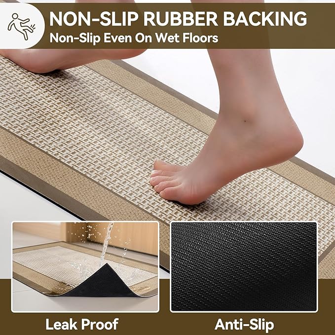 Non Slip Thin Bath Mat Bathroom Rugs, Rubber Backing Ultra Thin Bathroom Rug Fit Under Door, Quick Dry Super Absorbent Washable Shower Bath Mats, Khaki 16x24