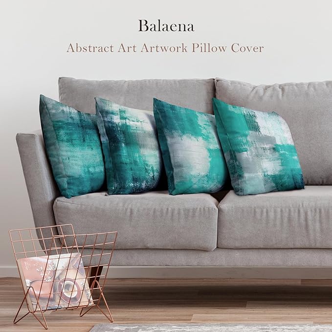 Teal and Gray Throw Pillow Covers,Set of 4 20 x 20 Inch Turquoise Modern Abstract Art Artwork Decorative Pillow Cushion Covers for Couch Bedroom Living Room