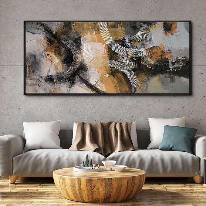 KLAKLA Large Canvas Abstract Wall Art for Living Room Pictures for Living Room Modern Art Wall Decor Office Wall Art Orange Gray Yellow Artwork Bedroom Decor 70x31 Inches