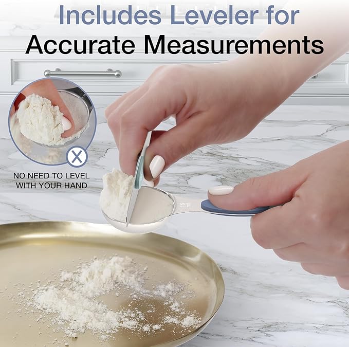 Magnetic Measuring Spoons Set - Stainless Steel, Double Ended, Stackable & Nested Design for Dry and Liquid Ingredients, Ideal for Spice Jars, 9-Piece Set with Leveler (Farmhouse)