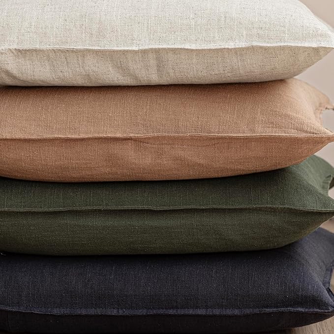 Foindtower Pack of 2, Decorative Linen Solid Throw Pillow Covers Soft Accent Cushion Case Farmhouse Neutral Pillowcase for Chair Couch Sofa Bedroom Living Room Home Decor 18 x 18 Inch Dark Olive Green