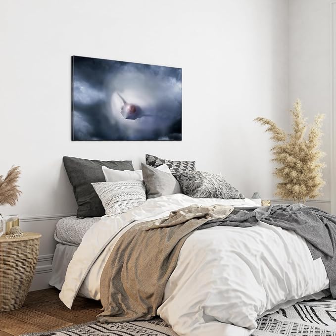 F-47 Fighter Jet Wall Art with Inner Wooden Frame - Military Aviation Wall Decor for Home Office & Living Room - Thoughtful Present for Pilots, Veterans - Lightweight & Easy Hanging - 28x40 Inches