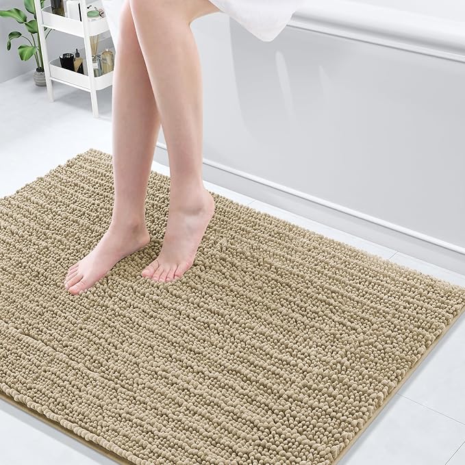 Arotive Luxury Chenille Bathroom Rug Mat, Extra Soft Thick Absorbent Shaggy Bath Rugs, Non-Slip Machine Wash Dry, Plush Bath Mats for Bathroom, Shower and Tub, 44x32, Beige
