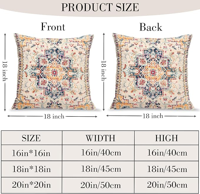 Boho Throw Pillow Covers 18x18 inch Set of 2,Bohemian Vintage Carpet Pattern Antique Ethnic Decor Double Sided Pattern Cushion Cover Soft Pillow Case Living Sofa Room Bed Square Pillow Cover