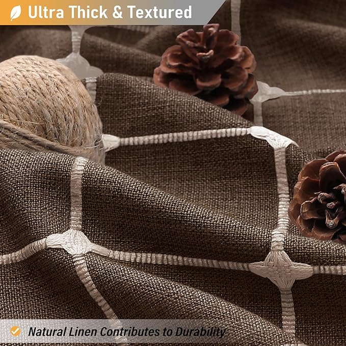 BTTN 60 Inch Stall Shower Curtain - Boho Farmhouse Linen Weighted Fabric Cloth Shower Curtain Set with 10 Plastic Hooks, Narrow Bohemian Country Decorative Shower Curtains for Bathroom - 60x72 - Brown