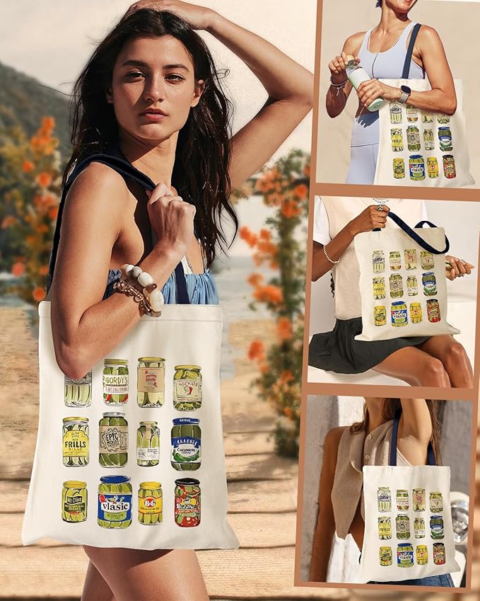 Aesthetic Canvas Tote Bag with Inner Pocket for Women, Cloth Cotton Totes Bag with Pattern for Shopping, Gym
