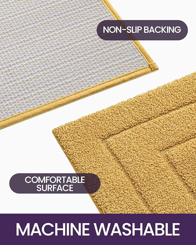 DEXI Bathroom Rug 32x20, Non Slip Washable Bath Mat for Shower Floor, Absorbent Soft Bathmat with Rubber Backing, Quick Dry Microfiber Carpet, Yellow