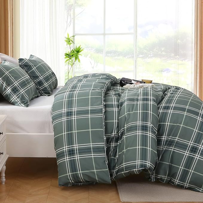 MUXHOMO Duvet Cover Full Size Floral Duvet Cover Set with Zipper Closure, Red Plaid Bedding Set, 3 Pieces, 1 Duvet Cover 80"x90" with 4 Corner Ties and 2 Pillowcases 20"x26"