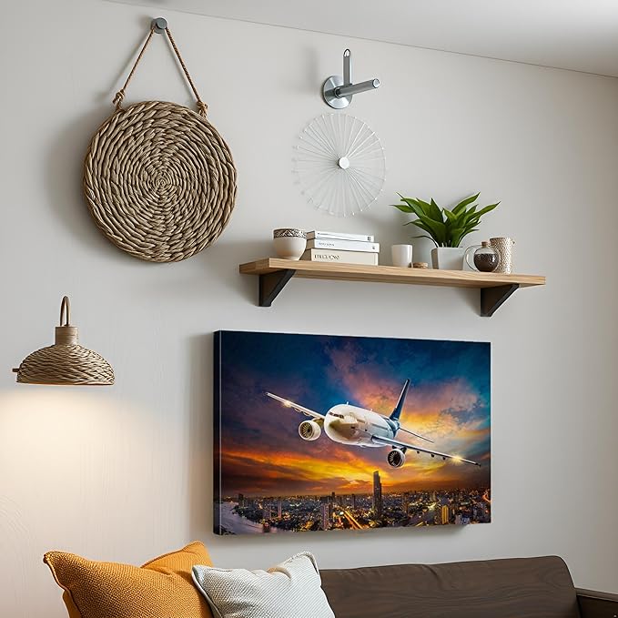 Mistyefly Airplane Canvas Wall Art with Inner Wooden Frame - Aviation Decor & Plane Themed Art for Office or Living Room - Lightweight & Easy to Hang, 28x40 Inches