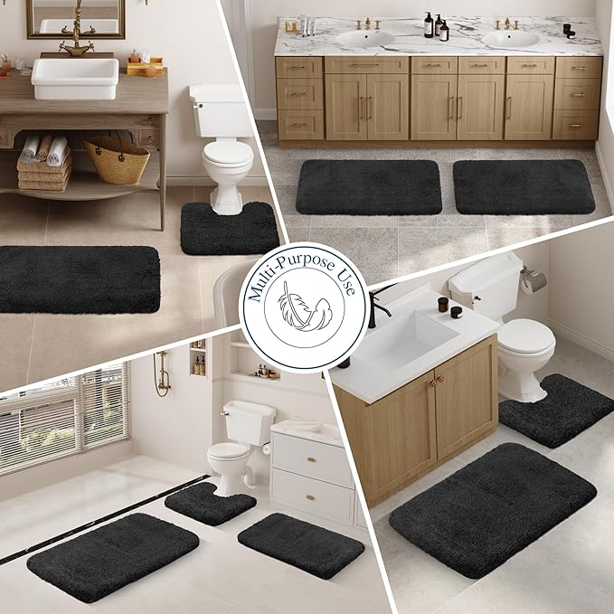 Walensee Bath Rug for Non-Slip Bath Mat (20 x 32, Black) Water Absorbent Soft Microfiber Shaggy Rug Machine Washable Thick Plush Shower Mat