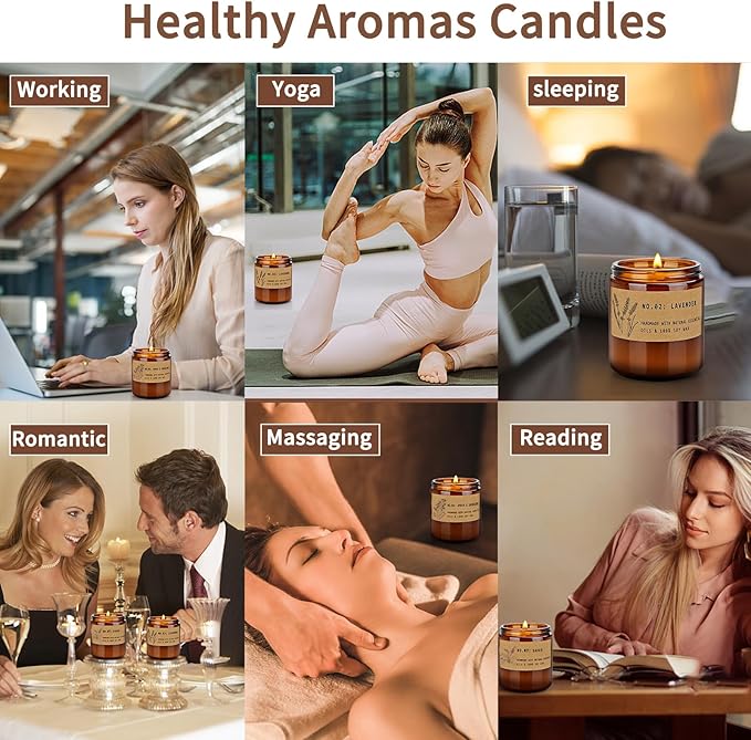 Aromatherapy Candles for Home Scented, Candle Gift Set for Stress Relief | Meditation | Yoga | SPA | Relaxing, Amber Jar Candles for Women, Birthday, Valentine, Mother's Day, 7.1 oz - Pack of 4