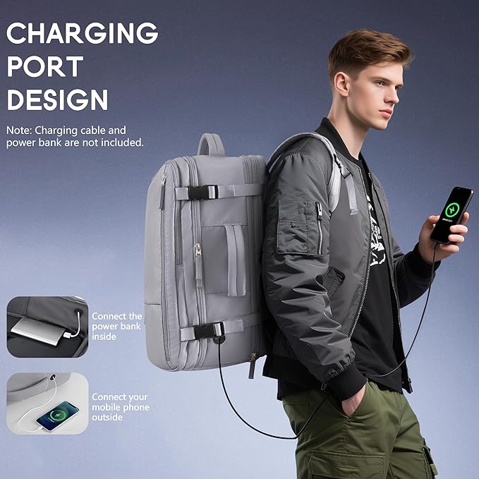 Beraliy Large Travel Backpack, Ailrline Approved Personal Item Bag, 17.3 Inch Laptop Backpack, 40L Carry On Travel Bag, Hiking Backpack, Casual Backpack, Dark Grey