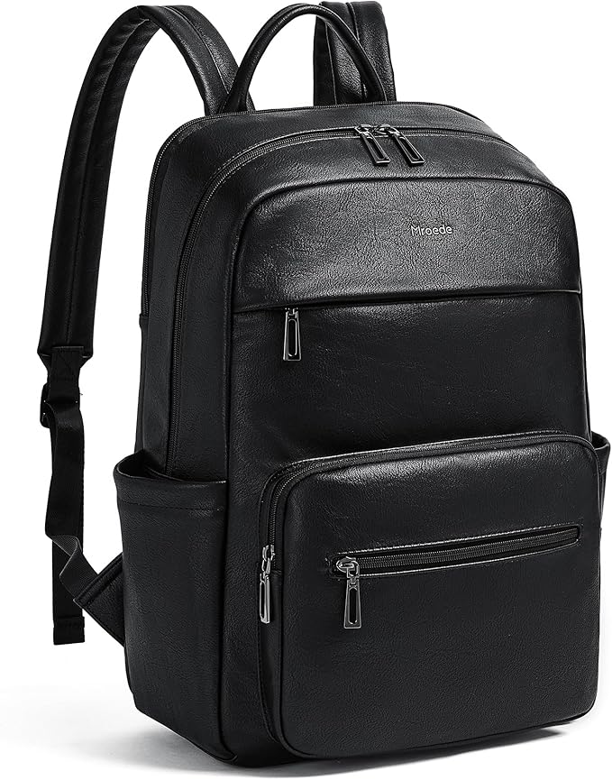 Leather Laptop Backpack for Women 15.6 Inch Laptop Travel Backpack Purse Casual Daypack with Laptop Compartment for College Work Nurse Business Weekender, Black