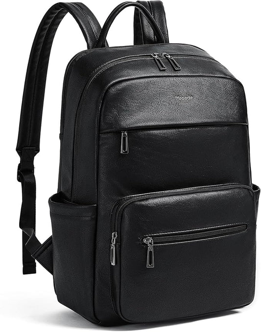 Leather Laptop Backpack for Women 15.6 Inch Laptop Travel Backpack Purse Casual Daypack with Laptop Compartment for College Work Nurse Business Weekender, Black