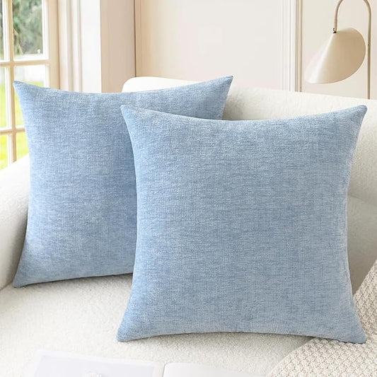 CaliTime Throw Pillow Covers Decorative 20 X 20 Inches Pack of 2 Cozy Chenille Cushion Cases for Couch Sofa Bed Living Room Home Baby Blue