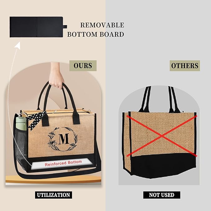 BeeGreen Embroidery Monogram Initial Tote Bag for Women Teacher Mom Friend Personalized Gift for Birthday Beach Work Wedding