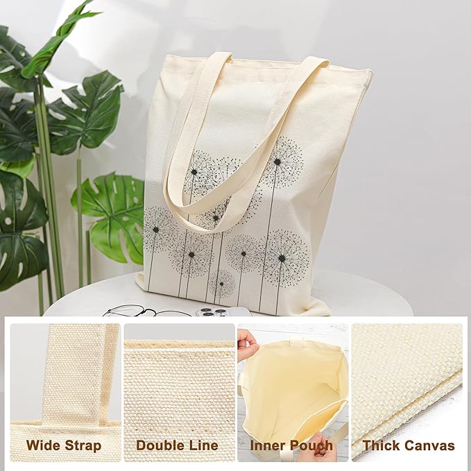 Tote Bag for Women, Canvas Tote Bag with Pockets,Canvas Shopping Bags,Reusable Grocery Bags